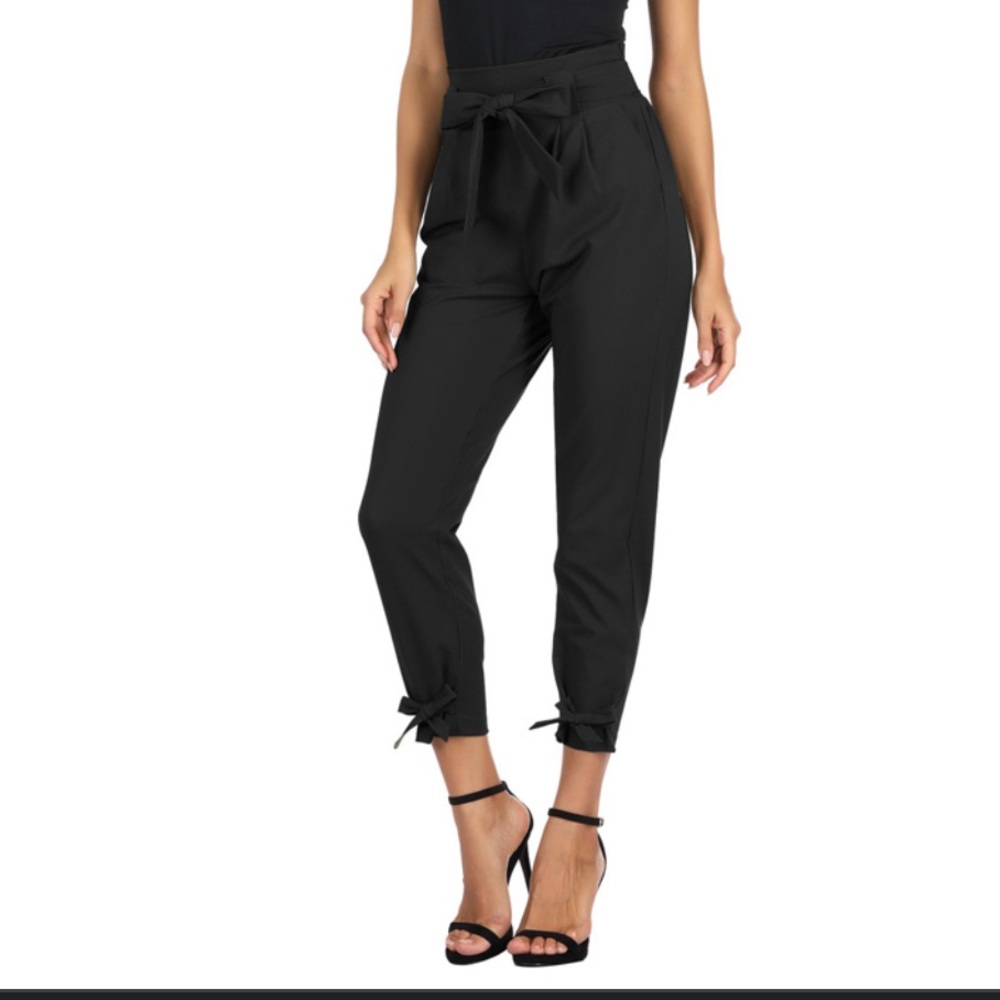 Black High waisted, Top knot, tapered bottoms with knot pants